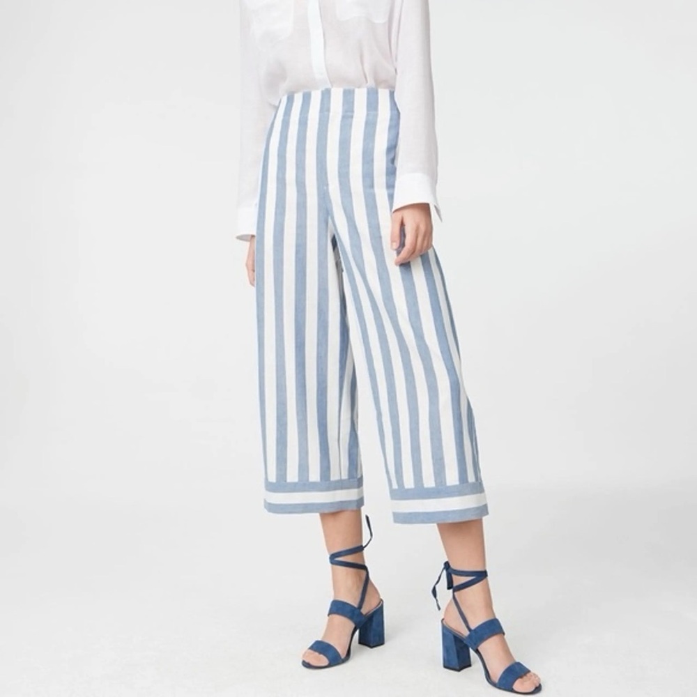 Club Monaco Amelee Striped Cropped Pants Wide Culottes Size 8